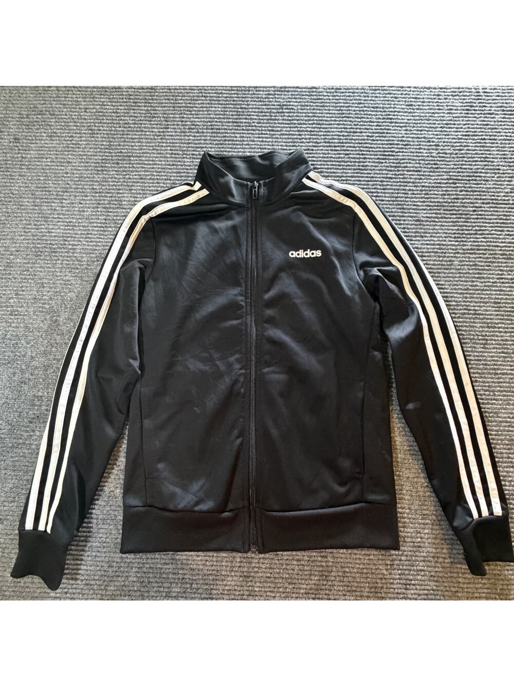 Adidas Womens Small Black Full Zip Track Jacket 3 Stripe Athletic S